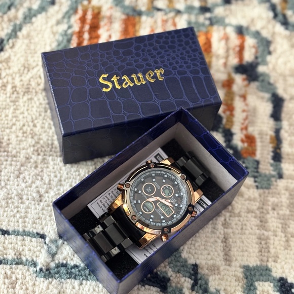 Men's Stauer Due Volta Black Watch - Picture 1 of 5